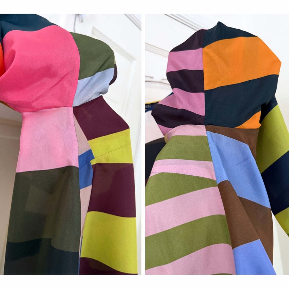 Odeeh Colorful Rainbow Stripe Silk Top Blouse Colorblock Patchwork Rugby 42 - Picture 16 of 16